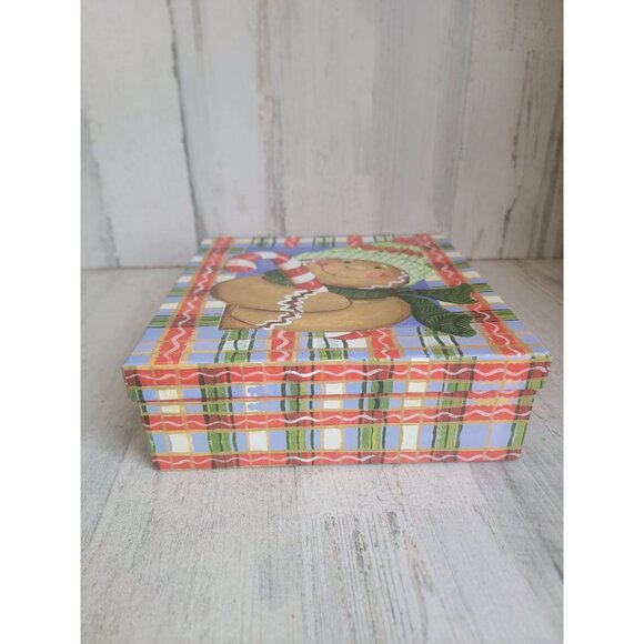 Gingerbread candy cane box plaid cardboard‎ Xmas decor - Picture 2 of 7